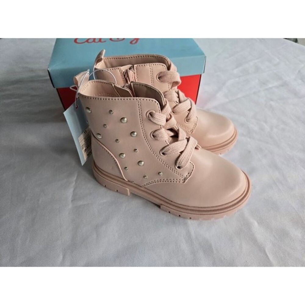 Cat & Jack Amaya Girls Pink Pearl Studded Combat Boots - Girls size 11 - NEW